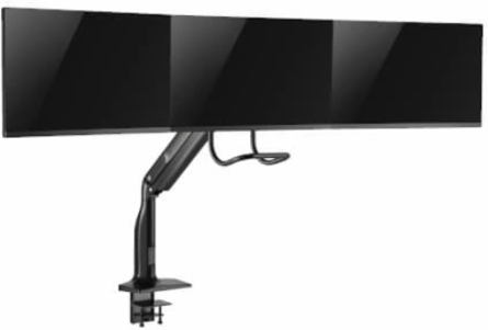 Triple-Display Desk Mount, Gas Spring Arm, Antimicrobial, 17 to 32 in, Clamp/Grommet