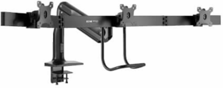 Triple-Display Desk Mount, Gas Spring Arm, Antimicrobial, 17 to 32 in, Clamp/Grommet