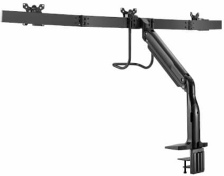Triple-Display Desk Mount, Gas Spring Arm, Antimicrobial, 17 to 32 in, Clamp/Grommet