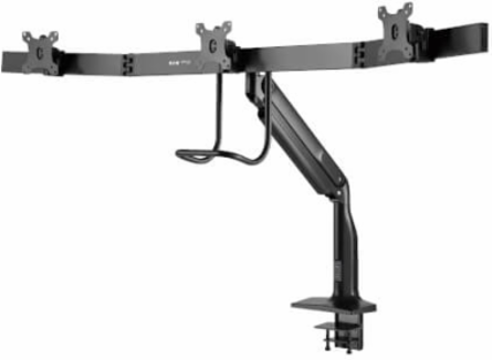 Triple-Display Desk Mount, Gas Spring Arm, Antimicrobial, 17 to 32 in, Clamp/Grommet