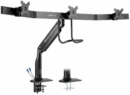 Triple-Display Desk Mount, Gas Spring Arm, Antimicrobial, 17 to 32 in, Clamp/Grommet