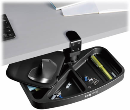 Under-Desk Clamp-On Storage Tray, 13.7 x 7.5 x 1.2 Inch, Built-In Mouse Pad, 5-Year Warranty