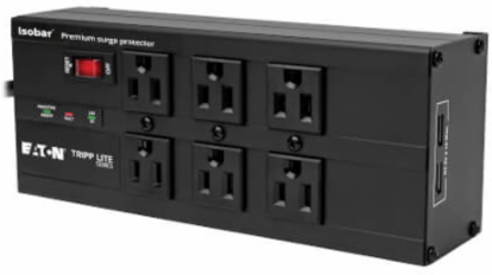 Isobar 6-Outlet Surge Protector with 10 ft Cord, 3840 Joules, 2 USB Ports, Metal Housing