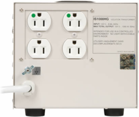 Medical-Grade Isolation Transformer 1000W 120V with 4 Hospital-Grade Outlets