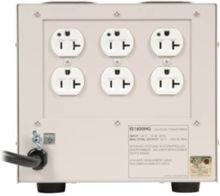 120V 1800W Medical-Grade Isolation Transformer with 6 Hospital-Grade Outlets