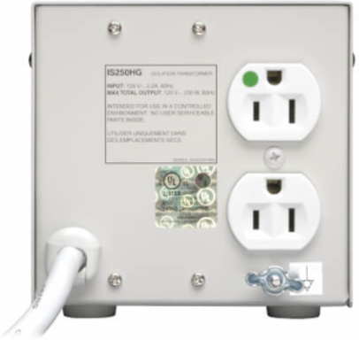 Medical-Grade Isolation Transformer, 250W, 2 Outlets, 120V, 10 Ft Cord