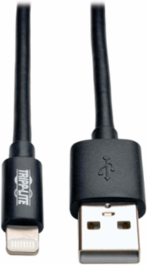 USB Charge Cable 6 ft Lightning Connector Black, MFi-certified, PVC
