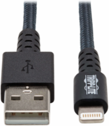 Heavy-Duty USB-A to Lightning Cable, 6 Ft, USB 2.0, Aramid Fiber, Gray