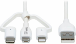 USB-A to Lightning/USB-C/Micro-B 3-in-1 Sync/Charge Antibacterial Cable, MFi Certified, White, 4 ft