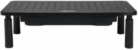 Monitor Riser for Desk, 15 x 9 in, Height-Adjustable, Storage Drawer, Metal, Black