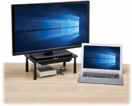 Monitor Riser for Desk, 15 x 9 in, Height-Adjustable, Storage Drawer, Metal, Black