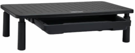 Monitor Riser for Desk, 15 x 9 in, Height-Adjustable, Storage Drawer, Metal, Black