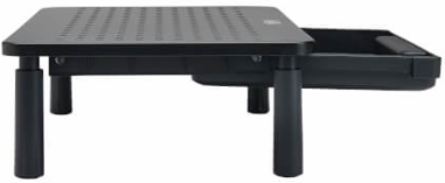 Monitor Riser for Desk, 15 x 9 in, Height-Adjustable, Storage Drawer, Metal, Black