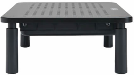 Monitor Riser for Desk, 15 x 9 in, Height-Adjustable, Storage Drawer, Metal, Black