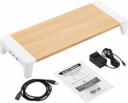 Monitor Riser for Desk, Wood Top, USB-A Charge and Data Ports, White