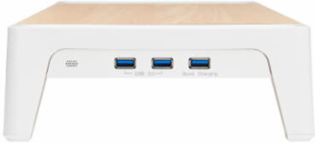 Monitor Riser for Desk, Wood Top, USB-A Charge and Data Ports, White