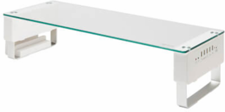 Monitor Riser for Desk, Height-Adjustable, Glass Top, USB and Audio Ports, Silver