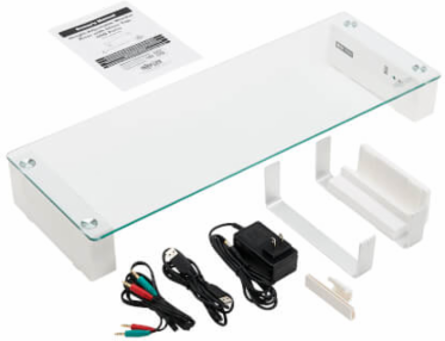 Monitor Riser for Desk, Height-Adjustable, Glass Top, USB and Audio Ports, Silver