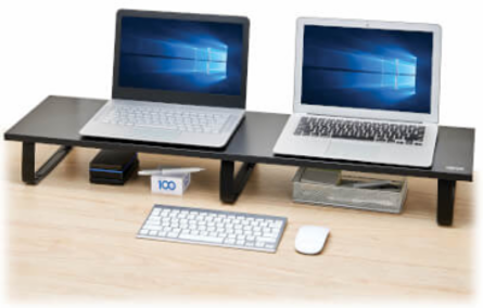 Dual-Monitor Riser for Desk, 39 x 10 in, Wood Top, Steel Legs, Black