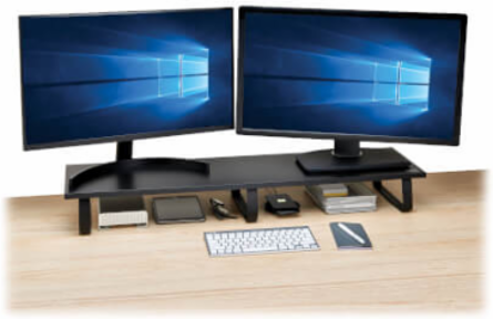 Dual-Monitor Riser for Desk, 39 x 10 in, Wood Top, Steel Legs, Black