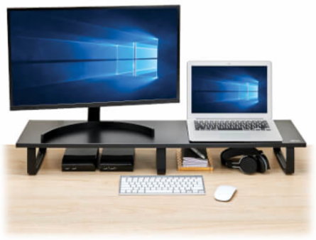 Dual-Monitor Riser for Desk, 39 x 10 in, Wood Top, Steel Legs, Black