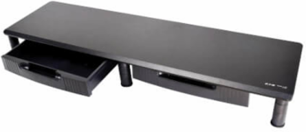 Dual-Monitor Riser with Storage Drawers, 39 x 11 in, Plastic, Black, TAA