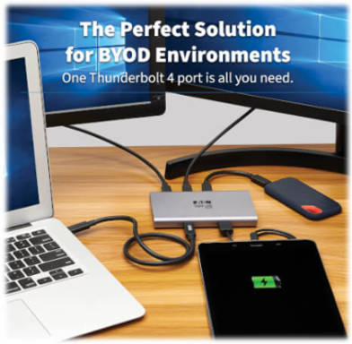 USB Hub, Thunderbolt 4, 4-Port, 8K, Dual 4K 60 Hz, USB 3.2 Gen 2, 100W Charging, Gray