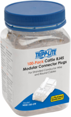 RJ45 Modular Connector, 100 Pack, 4-Pair Cat5e, Gold-Plated Contacts