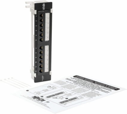 12-Port Cat5e Wall-Mount Patch Panel - PoE+ Compliant, 110 IDC, RJ45