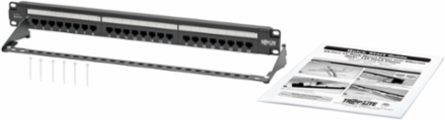24-Port Rack-Mount Cat5e Patch Panel, 1U, PoE+ Compliant, Black
