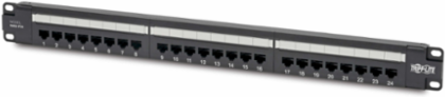 24-Port Rack-Mount Cat5e Patch Panel, 1U, PoE+ Compliant, Black