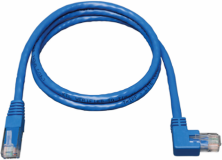Right Angle Cat6 Gigabit Ethernet Cable, UTP, 3 ft, Blue