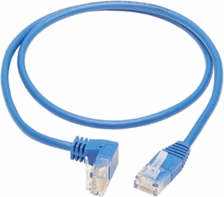 Cat6 Gigabit Ethernet Cable 2 ft, Blue, Down-Angle RJ45 M to M, 1 Gbps