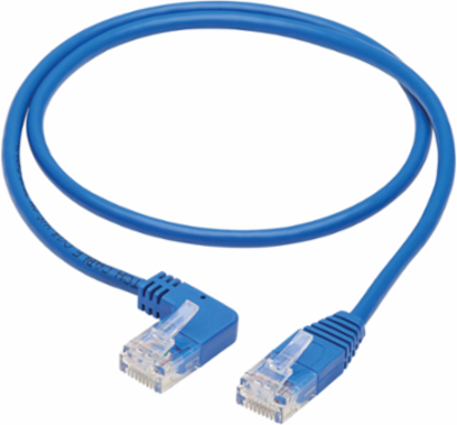 Left-Angle Cat6 Gigabit Ethernet Cable, 2 ft., UTP, RJ45 M/M, Blue