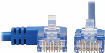 Left-Angle Cat6 Gigabit Ethernet Cable, 2 ft., UTP, RJ45 M/M, Blue