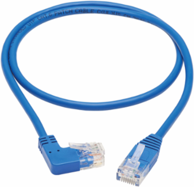 Right-Angle Cat6 Gigabit Slim UTP Ethernet Cable, 2 ft, Blue, 1 Gbps