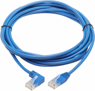 Left-Angle Cat6 Gigabit Slim UTP Ethernet Cable, 10 ft, Blue, 1 Gbps