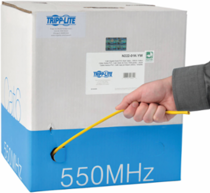 Cat6 Gigabit Bulk Solid-Core PVC Cable 1000 ft, 23 AWG, 550 MHz, Yellow