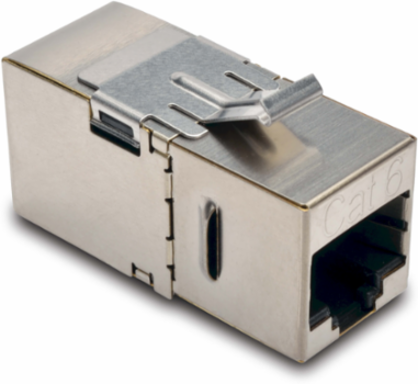Cat6 Modular Shielded In-Line Coupler with 90-Degree RJ45 Port