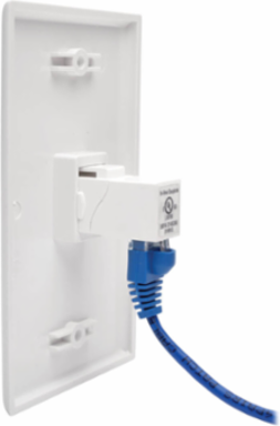 90-Degree Down-Angled Cat6a Modular Coupler, White, RJ45 F/F