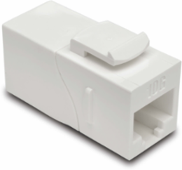 90-Degree Down-Angled Cat6a Modular Coupler, White, RJ45 F/F