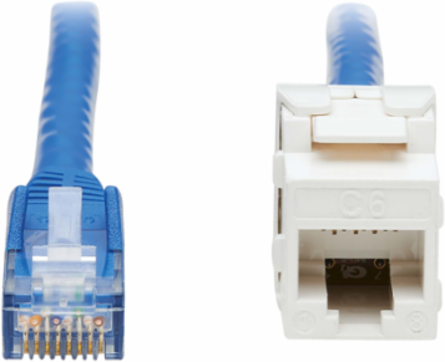 Cat6 PoE+ Keystone Jack Cable Assembly 18 Inch, UTP, 1Gbps, Blue
