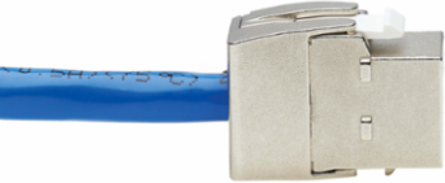 Cat6a Shielded Keystone Jack Cable Assembly, 18 Inch, RJ45 M/F, 10 Gbps, Blue