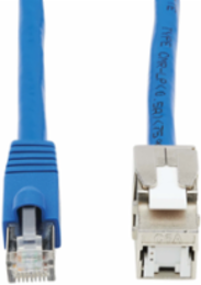 Cat6a Shielded Keystone Jack Cable Assembly, 18 Inch, RJ45 M/F, 10 Gbps, Blue