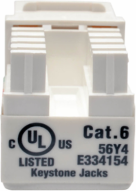 Cat6/Cat5e 110 Punch Down Keystone Jack, White, UTP, 250MHz