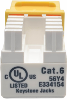 Cat6/Cat5e Keystone Jack, Yellow, 110 IDC, TAA Compliant
