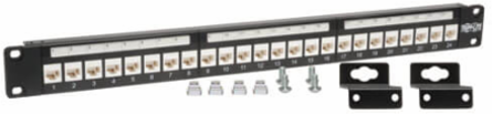 24-Port Cat6 Low Profile Feed-Through Patch Panel, 1U Rack/Walls Mount