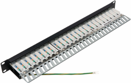 Cat5e/Cat6 24-Port Shielded Patch Panel, 1U Rack-Mount, 5GbE