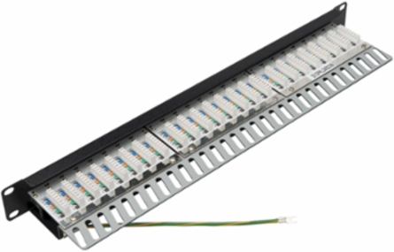 Cat5e/Cat6 24-Port Shielded Patch Panel, 1U Rack-Mount, 5GbE