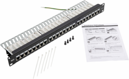Cat5e/Cat6 24-Port Shielded Patch Panel, 1U Rack-Mount, 5GbE